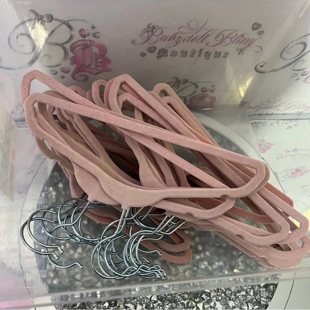 Set of hangers velvet velour no slip pink silver kids / baby hangers clothing